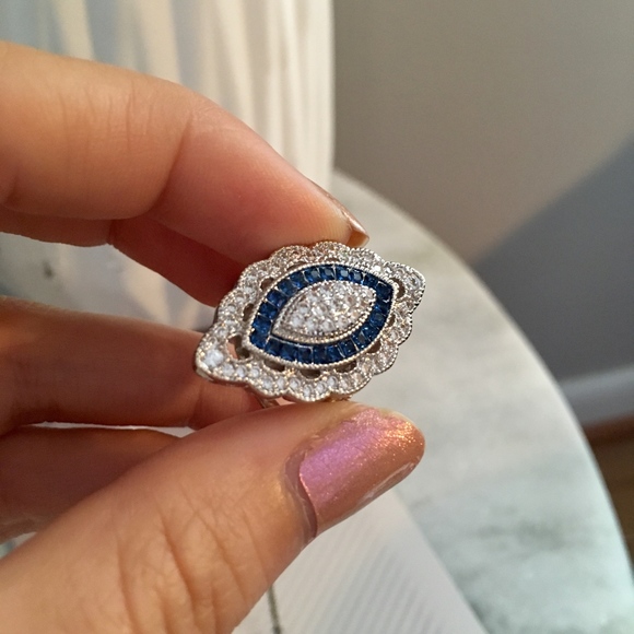 Sterling Silver Simulated Diamond Blue Stone Ring - Picture 6 of 8